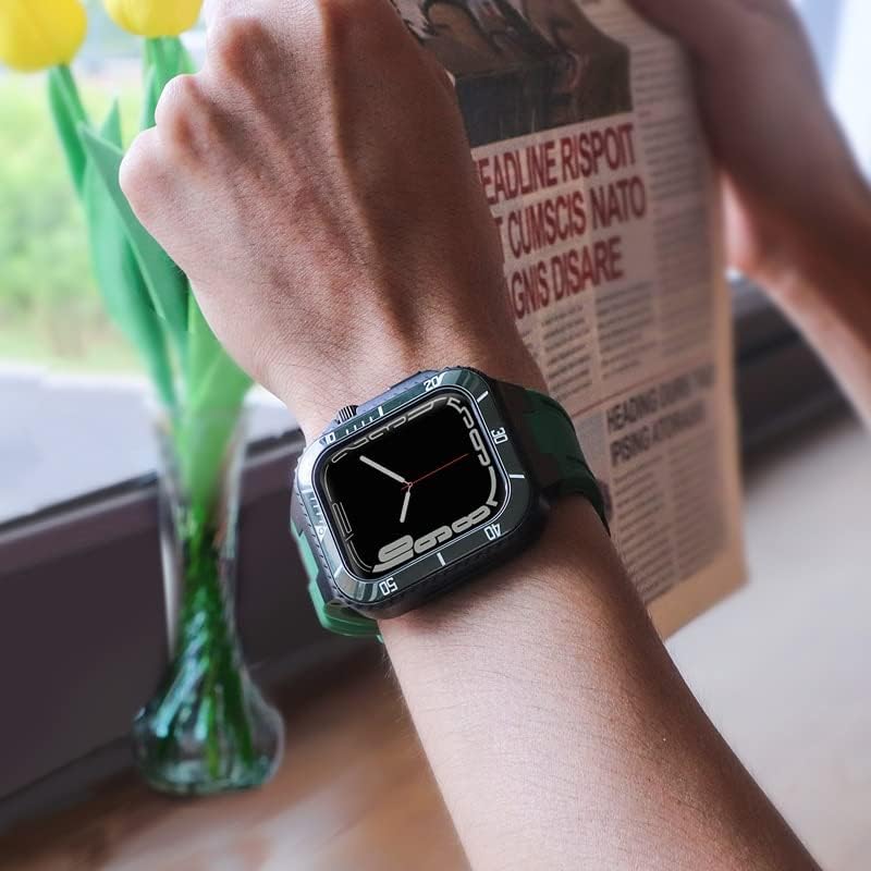 רצועת ערכת שינוי של CNHKAU לרצועת Apple Watch 45 ממ 44 ממ מארז מתכת+קרמיקה פגוש מערכה מכסה