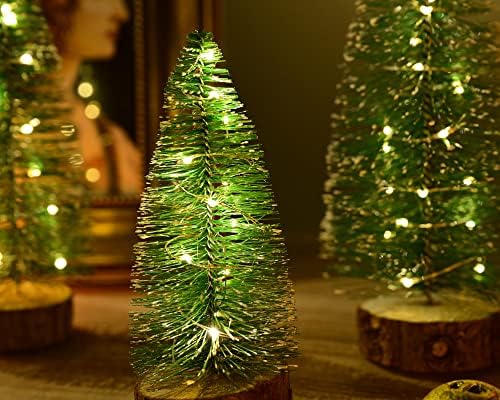 LERUCKDITE LED מיני עץ חג המולד קישוטי אורות עם בסיסי עץ לפסטיבל מסיבות נופש ביתי וחג המולד חיצוני קורה