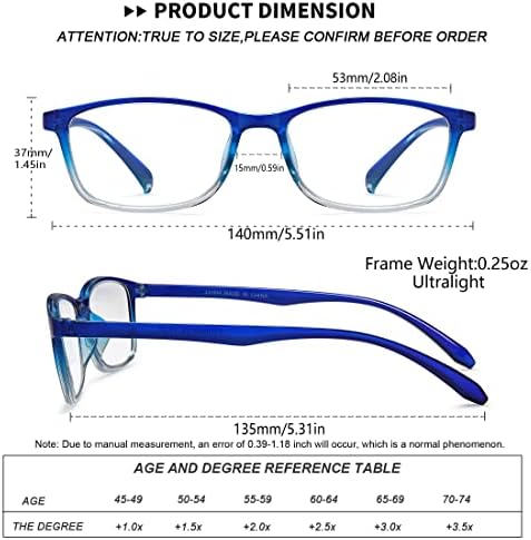 Ytdbns משקפי קריאה 6-חבילות לנשים גברים אור כחול חוסם משקפי קוראים בהגדלה ברורה עדשה שקופה Tr