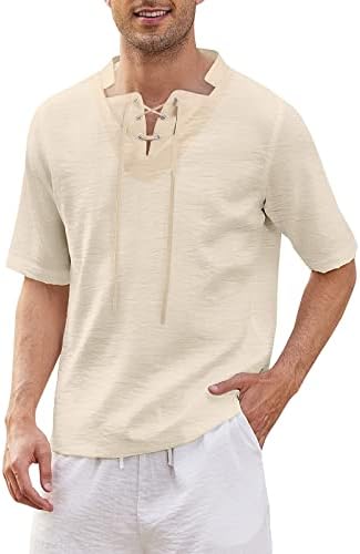 ZDFER כותנה לגברים פשתן קז'ואלים הנלי חולצות שרוולים קצרים חולצות קיץ גדול