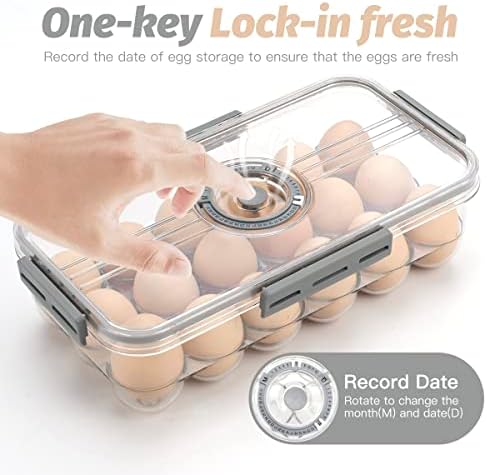 18 יחידות מחזיק ביצה שקוף הניתן לגיבוב עם מכסה ואבזם הצמד מיוחד, פחי מארגן מקרר מפלסטיק-לבן