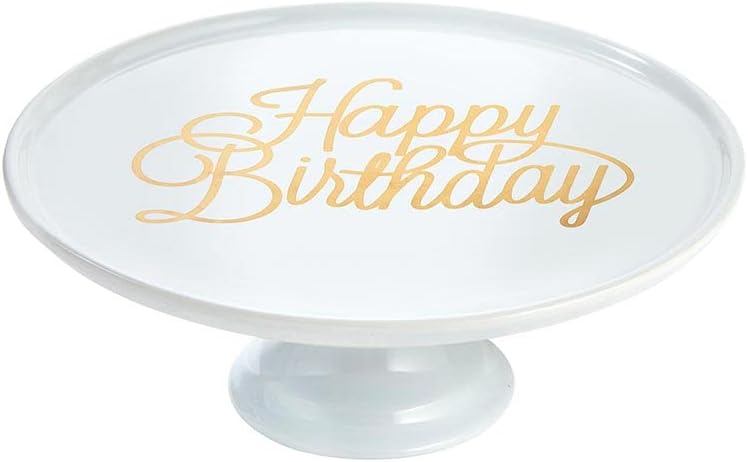 אלכסון אוספים סטנד קרמיקה עוגת צלחת שולחן הכן קינוח מחזיק, 10.7-אינץ קוטר, יום הולדת שמח