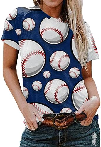 צמרות נשים בייסבול כדור צוואר צווארון הדפס מצחיק צמרות אימון שרוול קצר חולצות טופ חולצות אימון לנשים