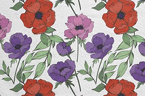 פרחי אמבסון מגבת מחצלת יוגה, נושא פרחוני מוטיבים טבעיים לאורך דפוס כלניות ורוד וסגול בוטני, כיסוי