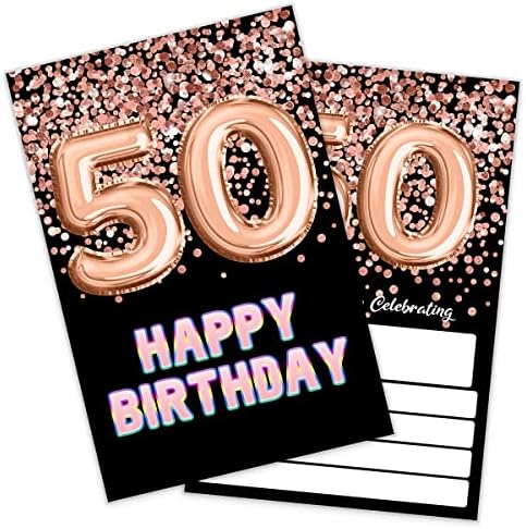 Shlinco הזמנות ליום הולדת 50 מסיבת יום הולדת זהב זהב שחור, 50 הזמנות ליום הולדת לבנות, חגיגת