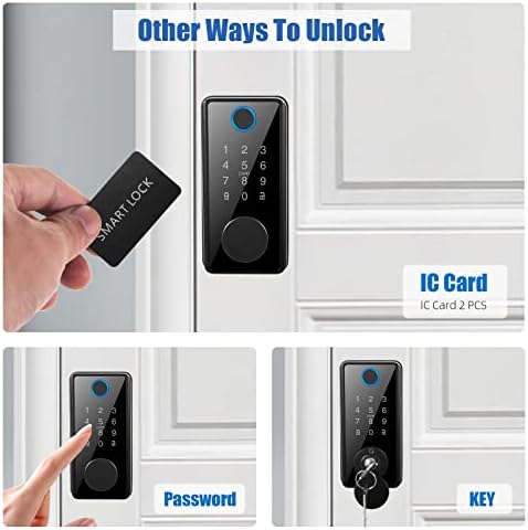 JAHY2TECH נעילת כניסה ללא מקשים מנעול 4 ב -1, מנעול דלת טביעות אצבע עם מנעולי דלת חכמה של כרטיס IC לטביעת אצבע/כרטיס