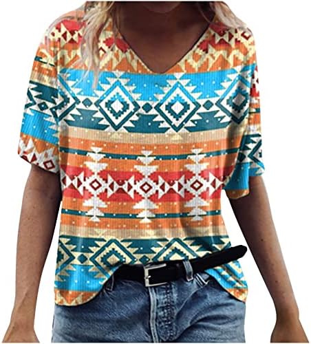 צמרות אזטק לנשים 2023 חולצת טריקו גרפית אתנית וינטג 'מערבית קיץ פלוס גודל חולצה עם שרוול קצר צוואר צווארון