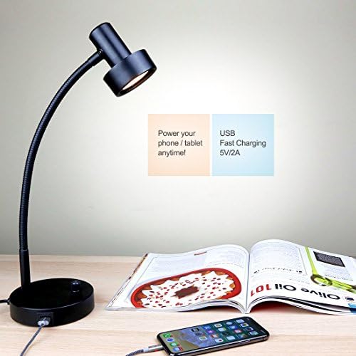 O’Bright Dimable Dimable Led Lable עם יציאת טעינה USB, LED עמעום טווח מלא, מנורת שולחן עם מטען USB, צוואר