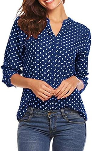 Andongnywell לנשים שרוול ארוך חולצות חולצות הדפס פרחוני V כפתור צוואר חולצות רופפות חולצות חולצות חולצות טוניקה