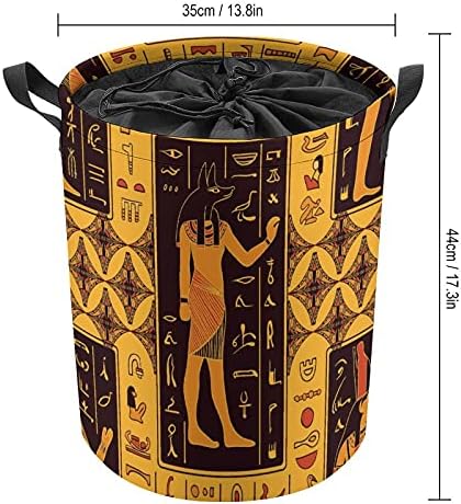 מצרי עתיק הירוגליפים עגול כביסה שקיות עמיד למים סל אחסון סל עם ידיות שרוך סגירת מכסה