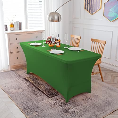 כיסוי שולחן נמתח סטרץ ירוק דשא 6 רגל, מטליות שולחן מלבניות הניתנות לכביסה עמידות בפני קמטים למסיבות ופסטיבלים.