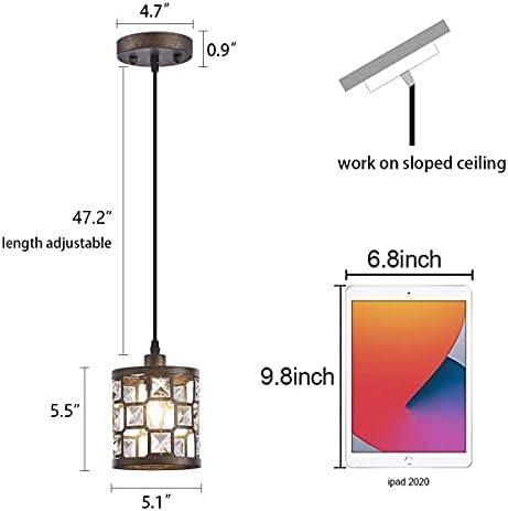 Ireliare Mini תליון אור ברונזה, אור 1 עם מתכת ומליל גביש, מתקן תאורה קטן תלוי למטבח, חדר אוכל, חדר