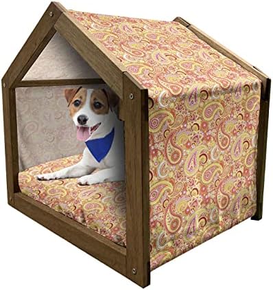 בית כלבי עץ של אמבסון פייזלי, פרחים צבעוניים מפורטים ודפוס עממי בוטה, מלונה כלבים ניידת מקורה וחיצונית