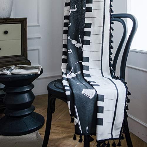 Jaijy 3d פסנתר וילון חלון עם ציצית, פס בשחור לבן סגנון מוסיקה סגנון מוט וילונות לווילון לילדים