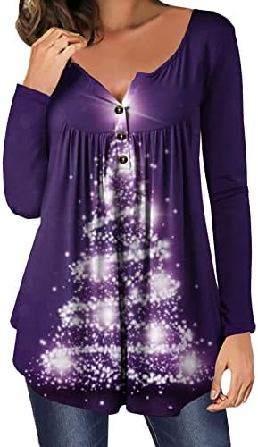 עץ חג המולד LED חולצות הנלי לנשים מסתירות כפתור חולצה קפלים בבטן למעלה טוניקות ארוכות מזדמנים לבושות