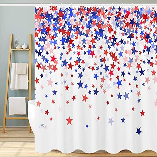 ICTEISOM דגל אמריקאי וילון מקלחת פטריוטי 4 ביולי וילון מקלחת יום עצמאות עם ווים מכוונים כוכבים
