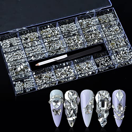 1000 יחידות מעורב צורת זכוכית קריסטל אבני חן יהלומים נייל קריסטל ללא תיקונים שטוח בחזרה נייל אמנות