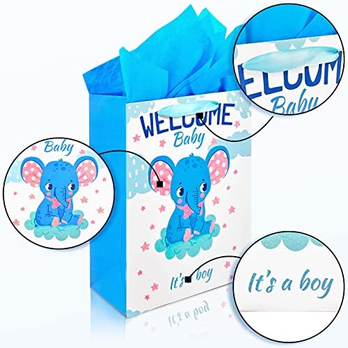 13 & 34; גדול תינוק מקלחת מתנת יום הולדת שקיות עבור ילד עם רקמות ניירות כרטיס