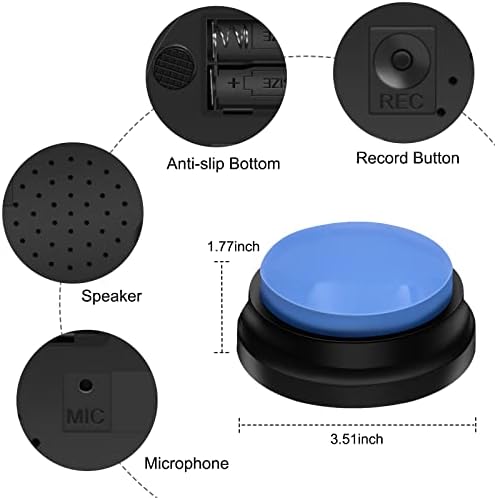 4 צבע כלב כפתורים לתקשורת, טרלק קול הקלטת כפתור לחיות מחמד אימון זמזם, 30 שניות אישית שיא & מגבר; השמעת