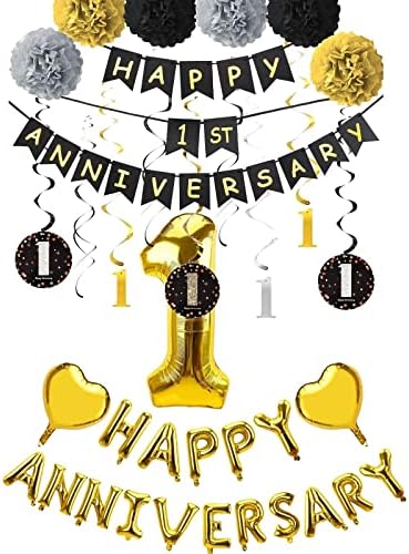 ערכת קישוטים שנה לקישוטים לשנה של יואוקיי, ציוד בלונים של מפלגת יום נישואין, זהב, זהב שמח 1 שנה עיצוב