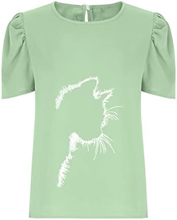 נשים של אלגנטי פאף קצר שרוול חולצה מזדמן עגול צוואר חמוד בעלי החיים דפוס בסיסי חולצה קיץ יבול חולצות
