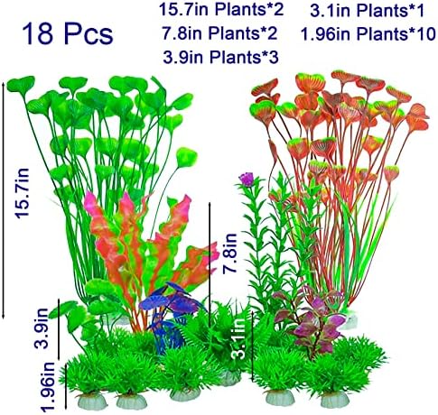 צמחי אקווריום של Woyrise 16, צמחי דגים מלאכותיים, צמחים צבעוניים, קישוטי אקווריום לאקווריום משק