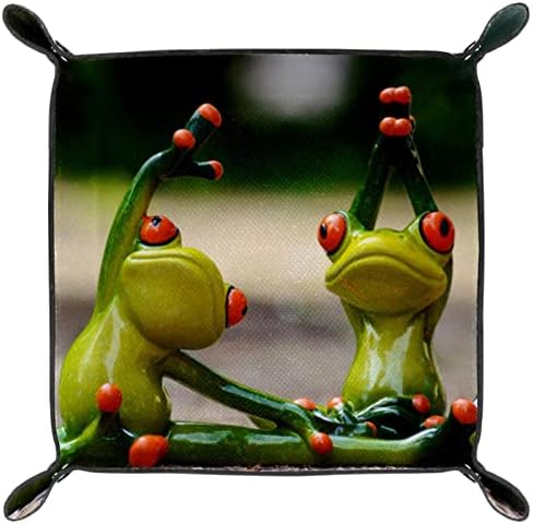 TACAMENG מדהים שני צפרדע יוגה, קופסאות אחסון מגש מגש עריכה מעור קטן מגש סאנדרס מגש למפתח, טלפון,