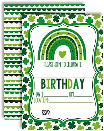 יום פטריק הקדוש של סנט פטריק ירוק שמרוק קשת ענן נושאים הזמנות למסיבת יום הולדת לילדים, 20 5 x7 מלא כרטיסי