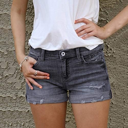 מכנסיים קצרים של ג'ינס קיץ לנשים מותניים גבוהים במצוקה קרועה במצוקה ג'ין מכנסיים קצרים מזדמנים וינטג 'מכנסיים