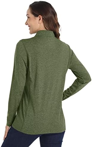 Kefitevd's UPF 50+ חולצות הגנה מפני שמש שרוול ארוך יבש מהיר 1/4 סוודר רוכסן לטיולים עם ריצת חולצות פולו