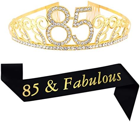 נזר ואבנט זהב יום הולדת 85, אבנט סאטן נצנצים וכתר יום הולדת ריינסטון קריסטל עבור ספקי מסיבת יום