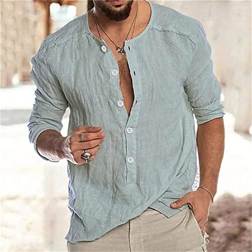 כפתור פשתן לגברים למטה חולצות חוף טי פלוס שרוולים ארוכים בגודל חוף קיץ חוף קיץ מזדמן בכושר כותנה חולצה