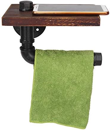 מחזיק נייר טואלט תעשייתי עם מדף עץ כפרי וחומרת צינור ברזל יצוק, מחזיק נייר טואלט צינור לחדר אמבטיה