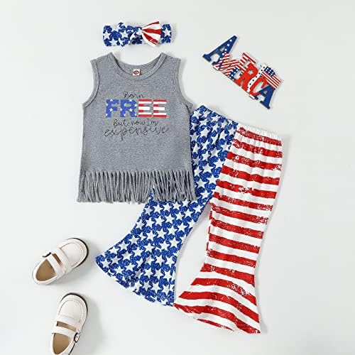 קיסליו 4 ביולי פעוט תינוקת תלבושות שרוולים למעלה אמריקאי דגל פעמון-תחתון מכנסיים בנות הרביעי