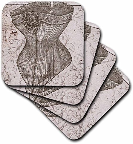 3drose CST_110254_3 Vintage Corset Steampunk Art-Ceramic Ceramic Hutsers, סט של 4