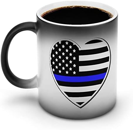 משטרת דק כחול קו אמריקאי דגל יצירתי שינוי צבע קרמיקה קפה כוס חום שינוי ספל מצחיק עבור בית משרד