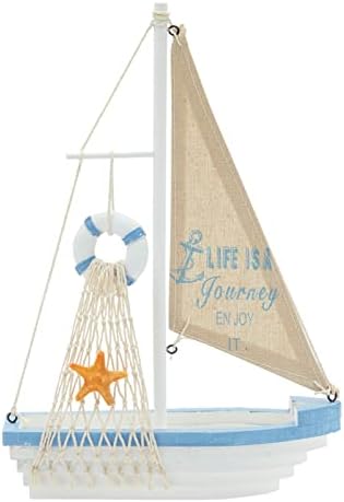 החיים הם מסע, תיהנו ממנה דגם סירת מפרש מעץ עם דגל, רשת, כוכבי ים וצינור צף לעיצוב סירות בית וחדר