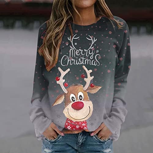 איאסו נשים מקרית חג המולד חולצות קל משקל נים חג המולד הדפסת טוניקות רזה חולצות ארוך שרוול חולצות