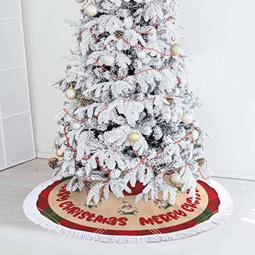 חצאית עץ חג המולד חצאית עץ משובץ חג המולד עם ציצית 30 סנטה קלאוס חג המולד מחצלת עץ