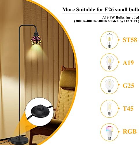 מנורת רצפה מודרנית לסלון עם 3 טמפרטורות צבעיות נורת LED, מנורות רצפה תעשייתיות, מנורה גבוהה קריאה