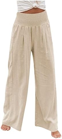 מכנסי פשתן זפוטיים לנשים רחבות רגל גבוהה מותניים רופפות מכנסיים פאלאצו מכנסיים מזדמנים חוף טרנדי עם כיסים