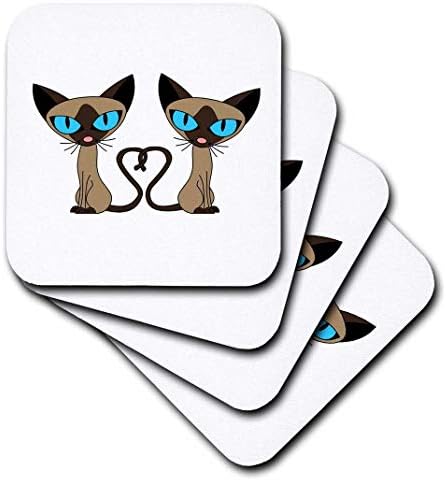 3drose Siamese Cat Tail Heart - תחתונים רכים, סט של 4