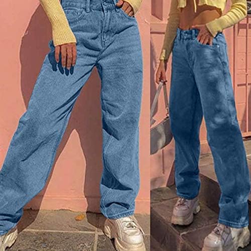 נשים אופנה פלוס ג'ינס בגודל ג'ינס מותניים גבוהים כיס רופף בכיס כחול צבע מוצק מכנסי ג'ינס מכנסי