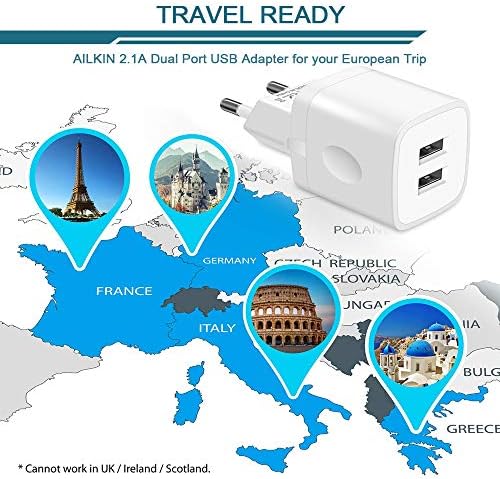 חסימת תקע נסיעות אירופית, מתאם כוח מטען קיר לאירופה מתאם, 2.1A יציאה כפולה קוביית USB קוביית