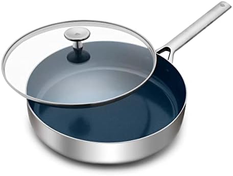 כלי בישול יהלום כחול תלת שכבתי נירוסטה נון-סטיק קרמי, סיר ג ' מבו מחבת מטגן 3.75 קוט עם מכסה,