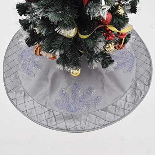 גירוש פו פו כסוף משי דלוקס ברי רקום עם פינטוק פינטוק גבול עץ חג המולד חצאית לחג המולד-50 אינץ '