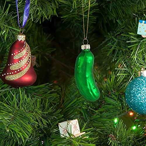 YoveCathou 10 PCS קישוט לחמוצים זכוכית חמוץ חמוצים מזכוכית מזכוכית ירוקה קישוט עץ חג המולד למסורת עיצוב מסיבת
