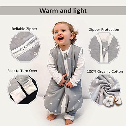 Humbber® 2.5 Tog Sleep Sack עם רגליים - כותנה מלאת כותנה שקית שינה לבישה שכבה עם רגליים לפעוטות, ילדים,
