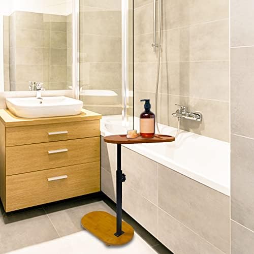 שולחן מגש אמבטיה במבוק של Beatyloit עם גובה מתכוונן, מגש קאדי אמבטיה בודד עבור אמבטיה על קיר, מדף אמבטיה צדדי לאמבטיה,