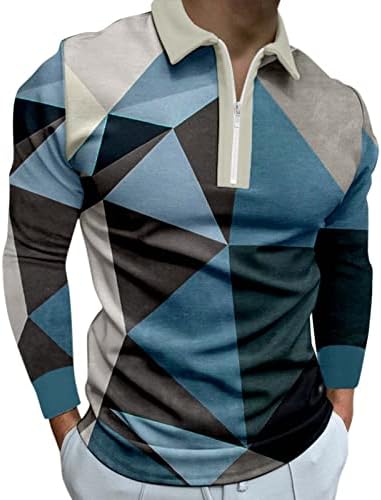 חולצות שרירים לגברים שרוול ארוך כותנה אופנה 1/4 מיקוד הדפס גיאומטרי ארוך אימון טיול טיס טיס0907